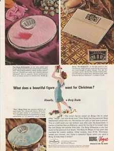 Escala de peso Borg 1964 anuncio impreso vintage regalo de Navidad piel ovalada esfera de alta fidelidad - Imagen 1 de 1