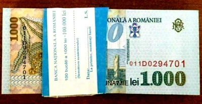 ROMANIA 1000 Lei P-106 1998 x 100 Pcs Lot BUNDLE LOT ROMANIAN UNC MONEY BANKNOTE - Image 1 of 4