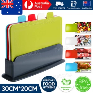Coloured Chopping Board Set Cutting Boards Index With Stand Holder Juice Grooves - Picture 1 of 11