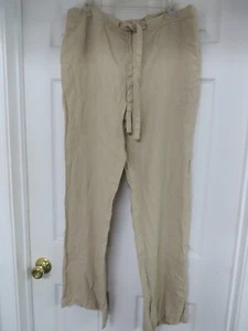 TOMMY HILFIGER Linen Straight Wide leg Tan Drawstring Trousers Sz Large NWT $98 - Picture 1 of 10