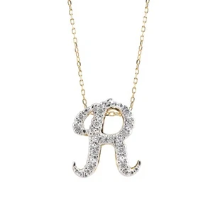 Initial "R" Pendant with Diamonds 0.13 cts, 14K White and Yellow Gold, 18" Chain - Picture 1 of 3