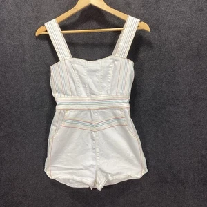 Urban Outfitters Mini pagliaccetto bianco denim ricamato arcobaleno Festival Pride taglia S - Foto 1 di 12