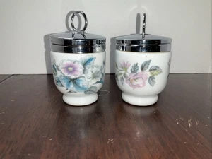 2 Royal Worcester Garland Flowers Pattern Egg Coddler Porcelain Vintage Read - Picture 1 of 14