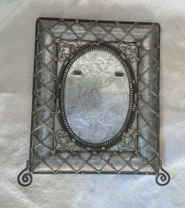 Galvanized Steel Metal Wire Photo Picture Frame Easel 8" X 7" Industrial - Picture 1 of 10