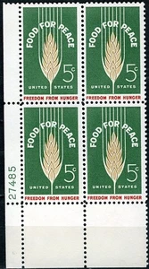 SC# 1231 - 1963 - 5¢ - Food for Peace - Freedom from Hunger  - Plate Block of 4 - Picture 1 of 1