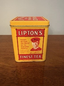 Maceta de té Lipton's vintage etiqueta amarilla de lata de Ceilán - Imagen 1 de 6