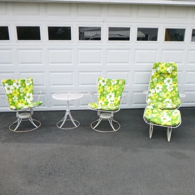 MID CENTURY MODERN HOMECREST IRON SWIVEL ROCKER LOUNGE OTTOMA CHAIRS 5 PC SET - Image 1 of 4