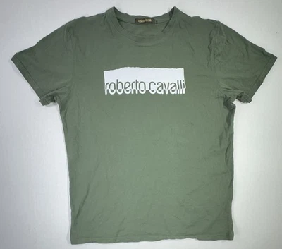 Roberto Cavalli Logo Graphic T-Shirt Green XL Casual Designer Tee - Image 1 of 4