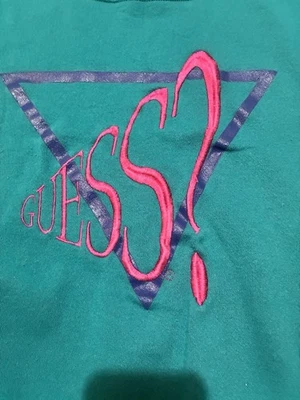 Винтажный бирюзовый Guess треугольник вышитая толстовка один размер США - Изображение 1 из 4