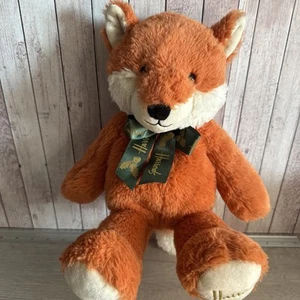 Harrods ~ Woodland Fox Plush Soft Toy 14" Luxury Teddy Bear London Green Bow - Picture 1 of 10