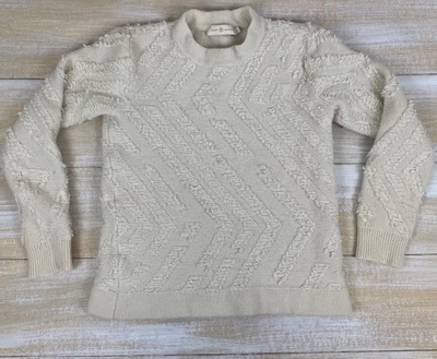 TORY BURCH Sweater Women’s Size  S Ivory Pullover Textured Fringe 100% Wool READ - Image 1 of 4