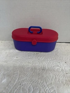 VintagePlastic Makeup Jewelry Box Organizer Purple and Red 8”x 3” - Picture 1 of 8