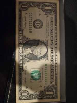 Fancy Serial Number - $ 1 Dollar - 2 Digit Serial Number - Binary - D 17711111 D - Image 1 of 4
