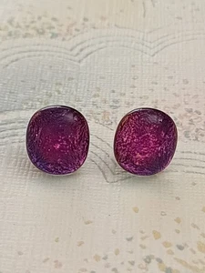 Vintage Earrings Purple Pink Dichroic Glass Studs 1.5cm - Picture 1 of 3