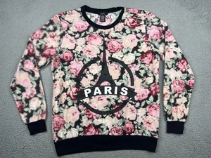 Deb Paris Eiffel Tower Sweatshirt Womens 1X Pink Floral Roses Crewneck - Picture 1 of 9