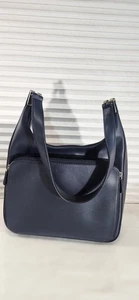 Liz Claiborne dunkelblaue Leder Schultertasche mehrere Reißverschlusstaschen Reißverschluss - Bild 1 von 17
