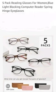 Paquete de 5 gafas de lectura para mujer, resorte lector de computadora con bloqueo de luz azul... - Imagen 1 de 5