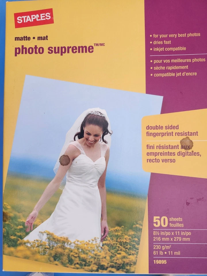 New Staples Photo Supreme Paper, 8 1/2" x 11", Double Sided Matte 50/Pack Sealed - Image 1 of 1