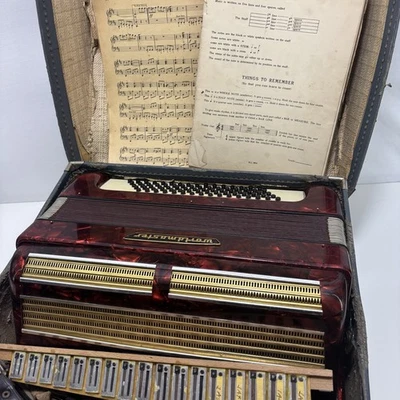 Weltmeister / Worldmaster Piano Accordion Red Pearloid With Case + Spare Part - Image 1 of 4