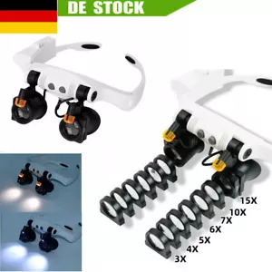 Profi LED Stirnlupe Kopflupe Lupenbrille Mit Licht Lupe Brillenlupe Leuchtlupe - Bild 1 von 15