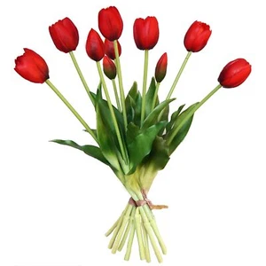 Fake Tulips 10 Pcs Black Real Touch Artificial Flower Bouquet Wedding Decor - Picture 1 of 7