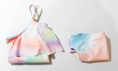 Maiô Tankini Sugar & Jade Meninas Arco-íris Babado Boxe Rosa Neon Tamanho XL - Imagem 1 de 4