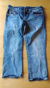 Pantalones de mezclilla recortados capri desgastados Vigoss para mujer talla 5/6 estrás 29" x 21" - Imagen 1 de 16