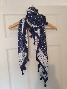 Fat face scarf - navy and white stars, tassels, large, square