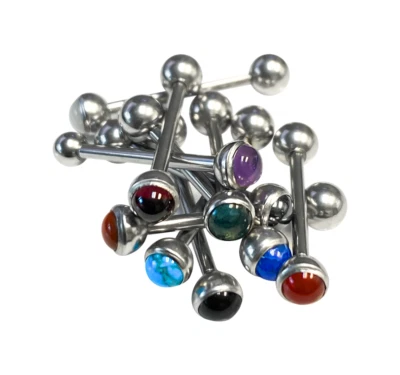Tongue rings Barbells surgical steel with Semi precious stone top Ball 10 pack - Image 1 of 4
