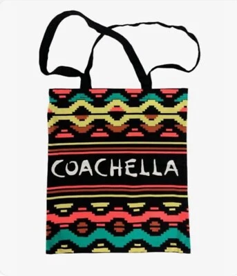 "Bolso de Mano H&M Dividido Coachella Negro Reutilizable Lona Tela Estampado Azteca 14""x16""" Foto 1 de 4