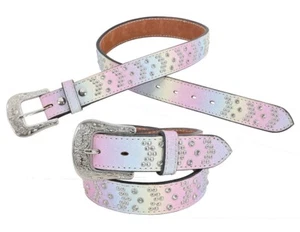 Circle Y Western Belt Girls Cotton Candy Leather Glitter Multi 2033-BT - Picture 1 of 1