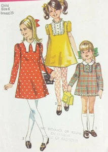 Simplicity Girls Dress Pattern 8421 Sz 6 Vtg 1969 Sewing Puff Sleeve Short Mini - Picture 1 of 8
