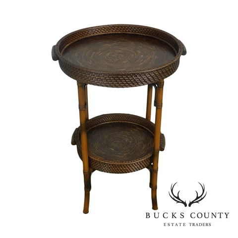 Faux Bamboo Metal & Rattan Round 2 Tier Tray Table Cover