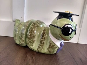 Vintage Ceramic Painted Book Worm Book Ends Scholar Sunglasses Kids Room Decor  - Picture 1 of 11