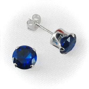 6mm Round CZ Post Stud Earrings in Sterling Silver; "Sapphire Blue" - NEW! - Picture 1 of 5
