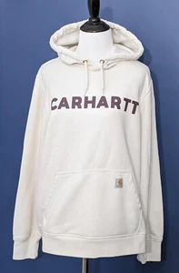 Carhartt Hoodie Womens  Large 12/14 Cream Sweatshirt Relaxed Fit Logo - Picture 1 of 6