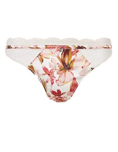 M &B S ROSIE FOR AUTOGRAPH SILK & LACE CREAM MIX FLORAL PRINT THONG - Picture 1 of 4