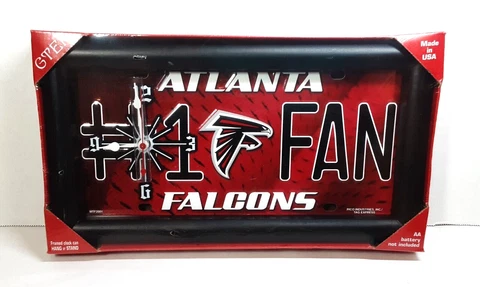 Atlanta Falcons NFL # 1 Fan Quartz License Plate Clock - Made in USA - NEW Cover