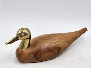 Vintage ~ 9 Zoll lang groß Massivholz & Messing Metall Ente Köder Figur Dekor Briefbeschwerer - Bild 1 von 7