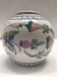 Koi Fish Bowl Jardiniere Ceramic Planter Blue Pink Lotus Flowers 3.25” Tall - Picture 1 of 12