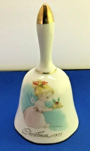 Campana de Navidad 1977 de colección antigua dulce ángel niña víspera colección de oro Rockwell  - Imagen 1 de 8