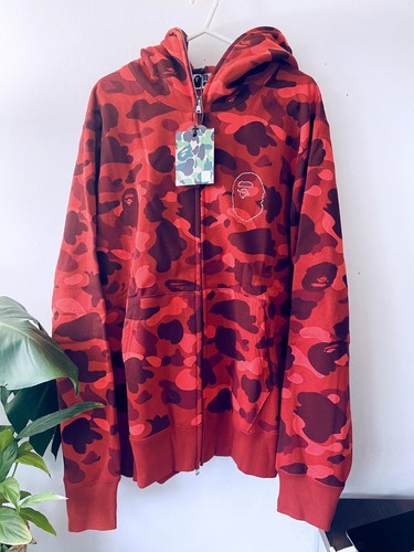 A BATHING APE (BAPE) Felpa BAPE A Bathing Ape rossa mimetica cristallo Swarovski taglia XL edizione limitata