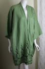 NEW Eskandar FRESH GREEN OS 0 39"L Chic Boxy Linen Kimono Art Jacket Coat Lux