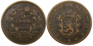 Luxembourg William III Bronze 1855 A 5 Centimes Paris Mint KM# 22.2 (24 503) - Picture 1 of 3