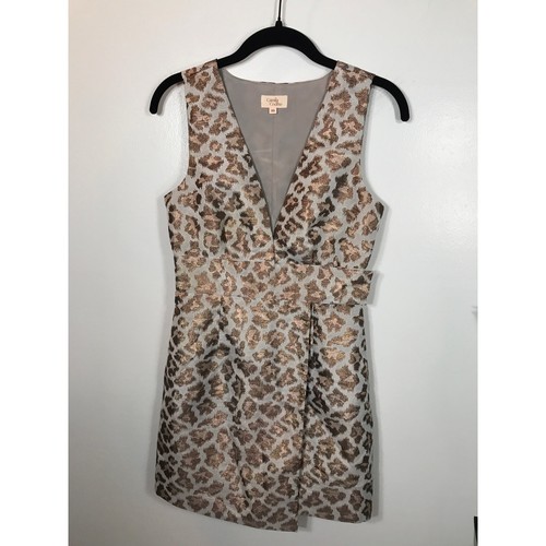 VALENTINO Camila Coelho Valentina Mini Abito da Cocktail Avvolgente Oro Metallizzato Leopardato XS