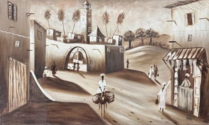 Large Painting Moroccan - School Oriental - Aziz - 100 X 60 CM - Picture 1 of 4