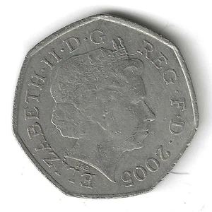 2005 British Elizabeth D.G REG F.D 50 Pence 7-Sided Coin - UK - C-0003 - Picture 1 of 2