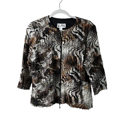 Joseph Ribkoff Jacket Size 14 Brown Black Animal Print Sequin Full Zip Party - Image 1 of 4