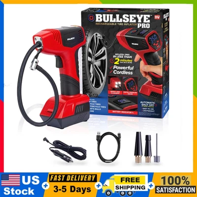 Bullseye Pro Portable Rechargeable Tire Inflator with Digital Pressure Gauge