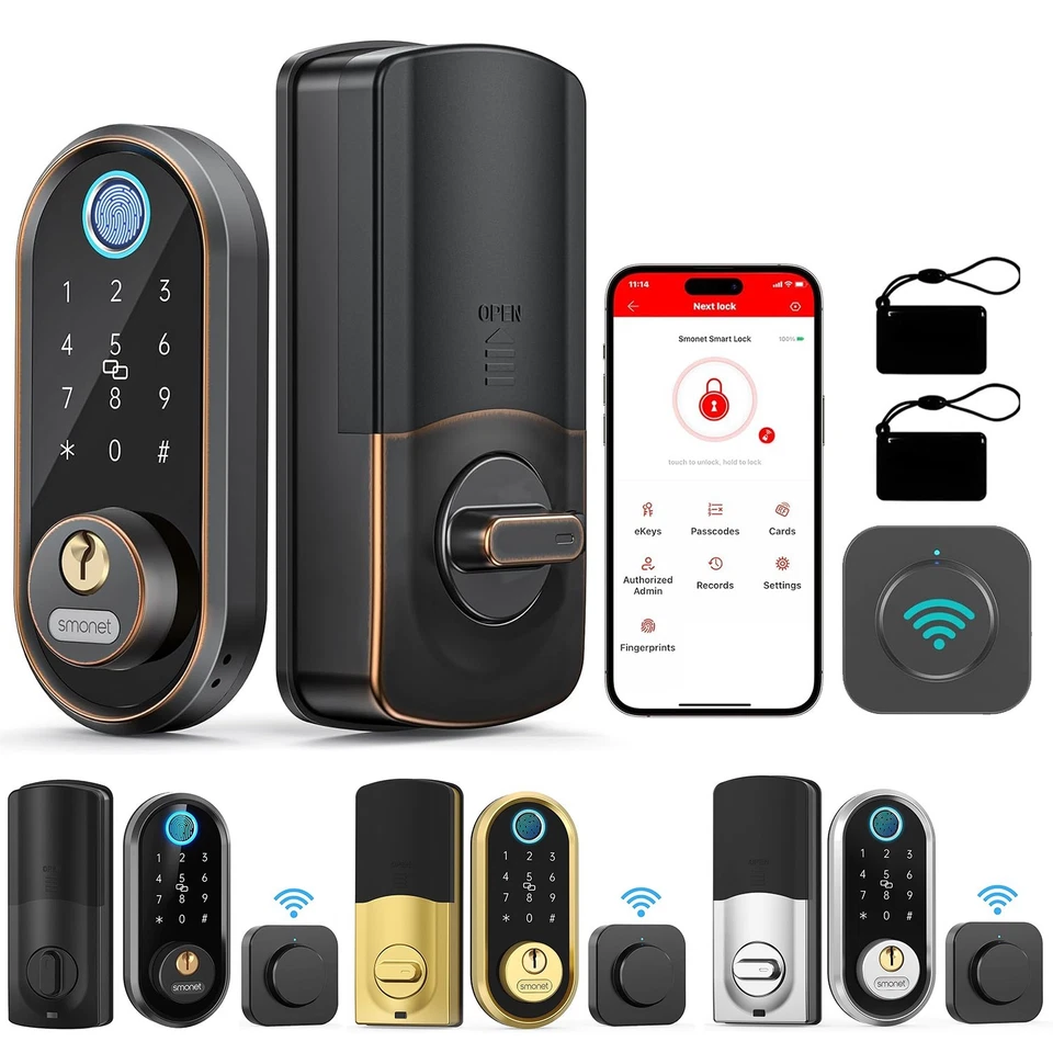 SMONET WiFi Smart Door Lock Fingerprint Keyless Entry Digital Keypad Deadbolt
